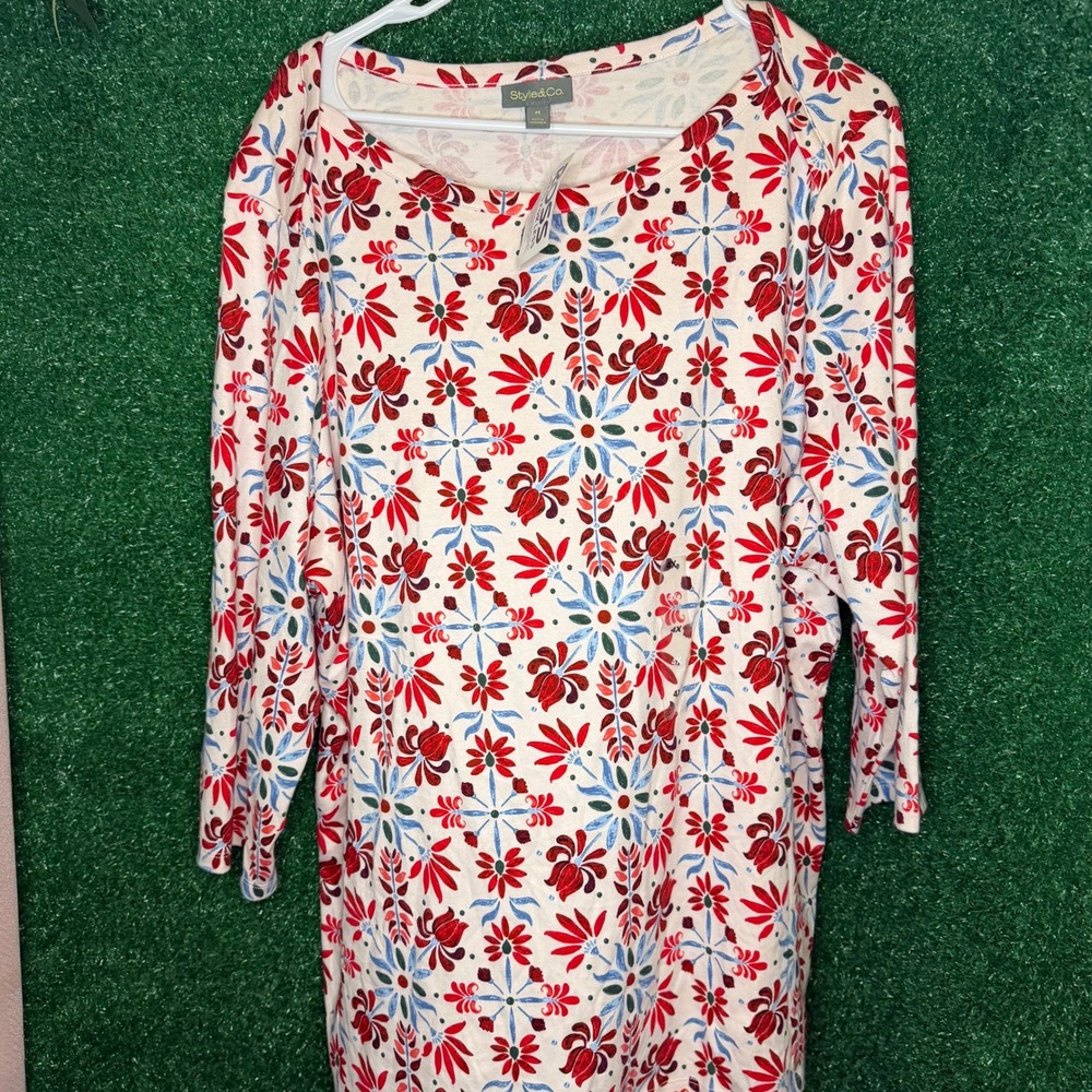 NWT Style & Co Cream Red Floral Tunic Top Women's 4X Plus Size